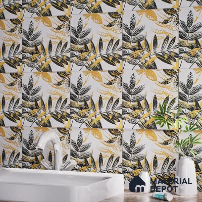Floral Wall Tile TL 07249 Plana 8005 GLM (Gold) 1 ft x 1 ft Ceramic Matte Finish - 9 mm  | 2 mm Spacer is Mandatory | Please Expect a Slight Variation of Pattern (Sample)
